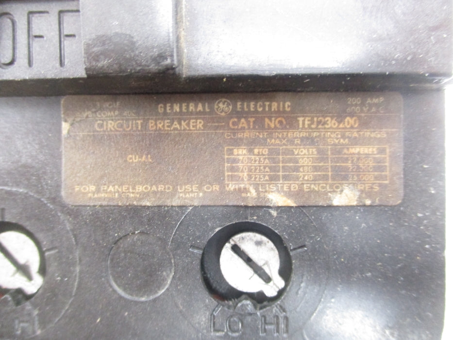 GENERAL ELECTRIC TFJ236200 200A 600VAC UNMP