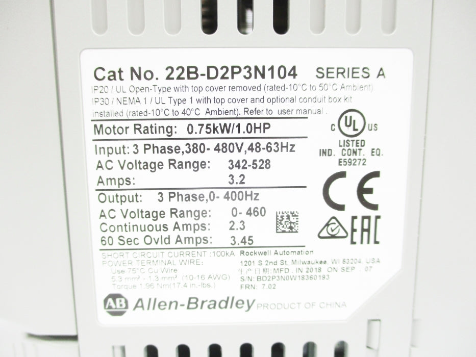 INDUSTRIAL SPARE PART 22B-D2P3N104 SER. A F/W 7.02 342-528VAC 3.2A NSMP