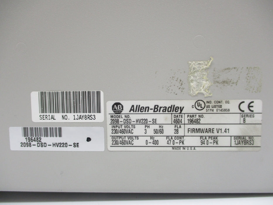 ALLEN BRADLEY 2098-DSD-HV220-SE SER. B F/W 1.41 UNMP