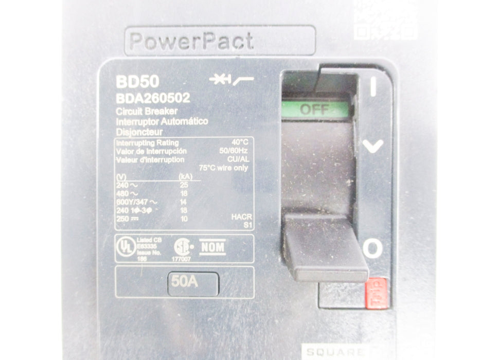 SQUARE D BDA260502 50A 480V UNMP