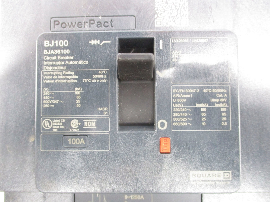 SQUARE D BJA36100 100A 480V UNMP