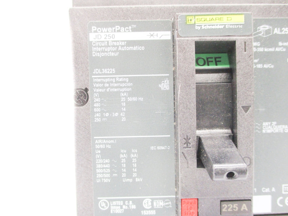 SQUARE D JDL26225 225A 600V NUPI