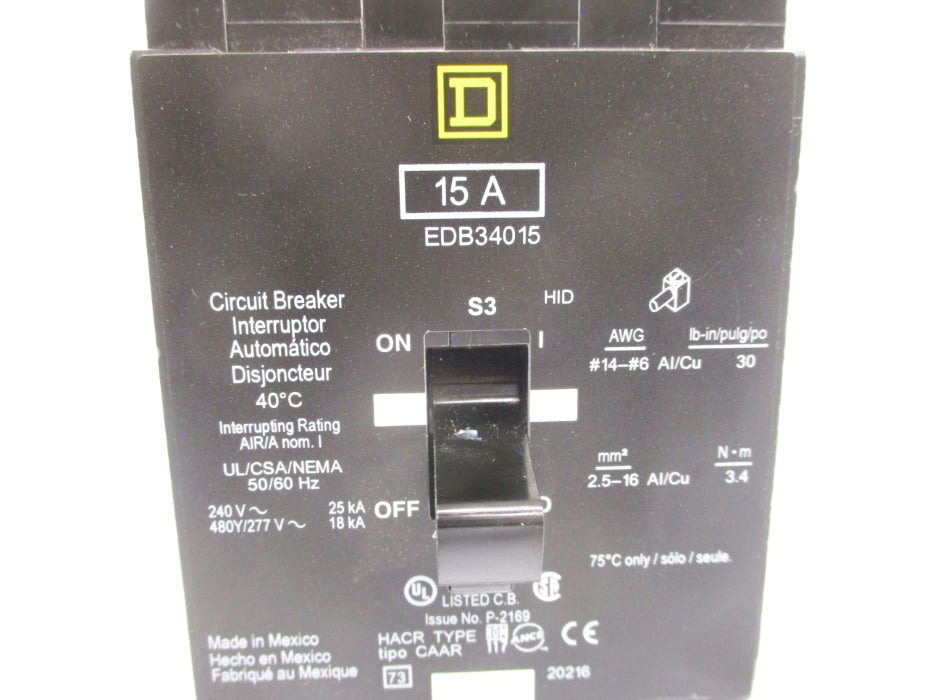 SQUARE D EDB34015 15A 280V NSNP