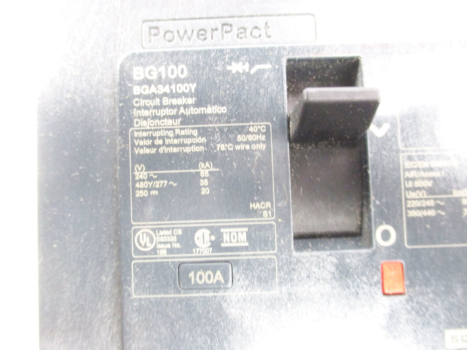 SQUARE D BGA34100Y 277V 100A NSNP