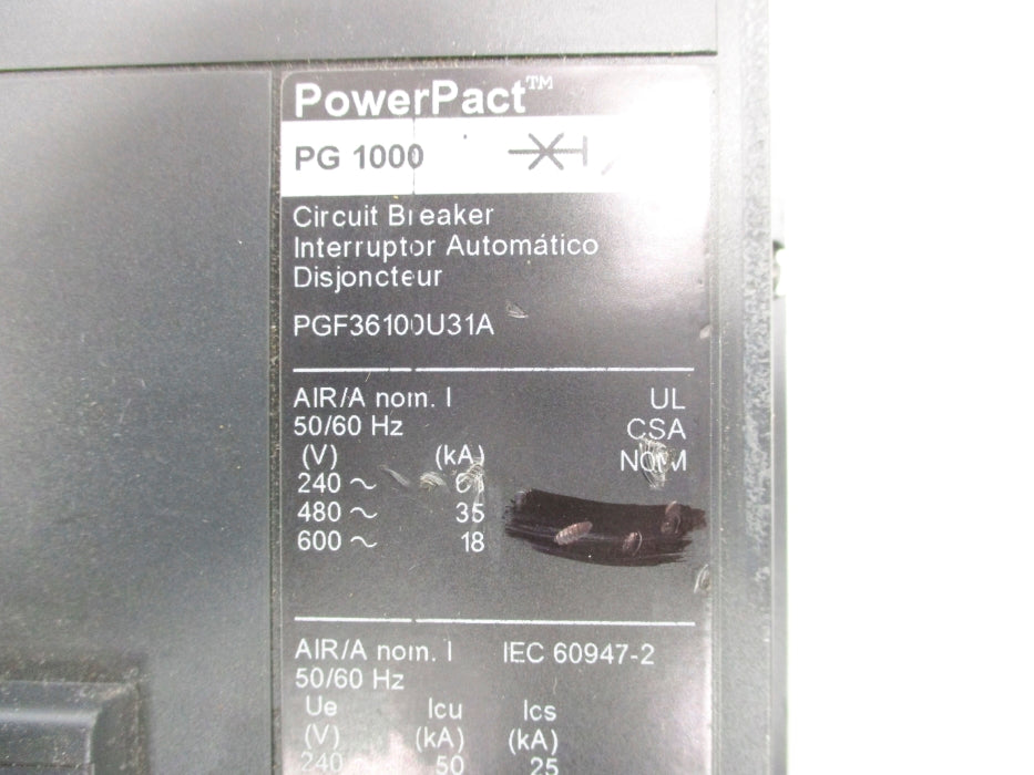 SQUARE D PGF36100U31A 1000A 600V NSNP