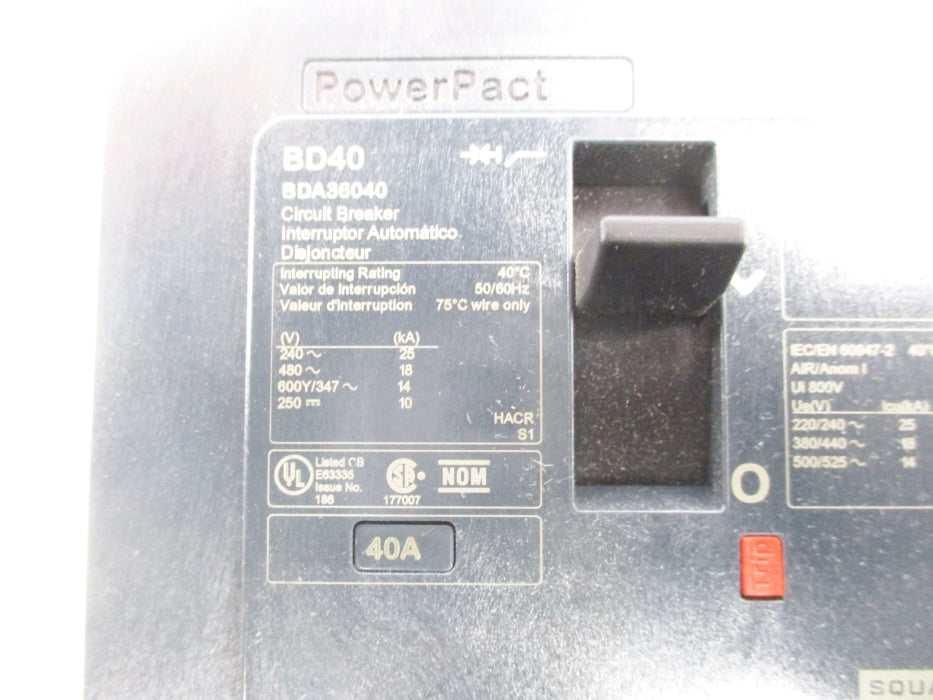 SQUARE D BDA36040 40A 480V NSNP
