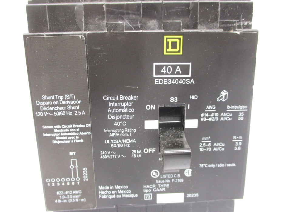 SQUARE D EDB34040SA 40A 240V NSNP