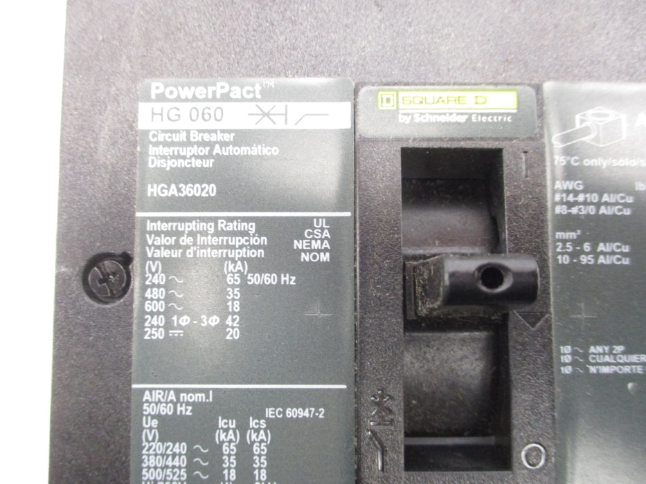 SQUARE D HGA36020 20A 600V NSNP