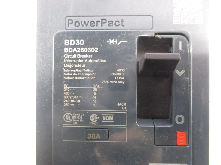 SQUARE D BDA260302 480V 30A NSNP