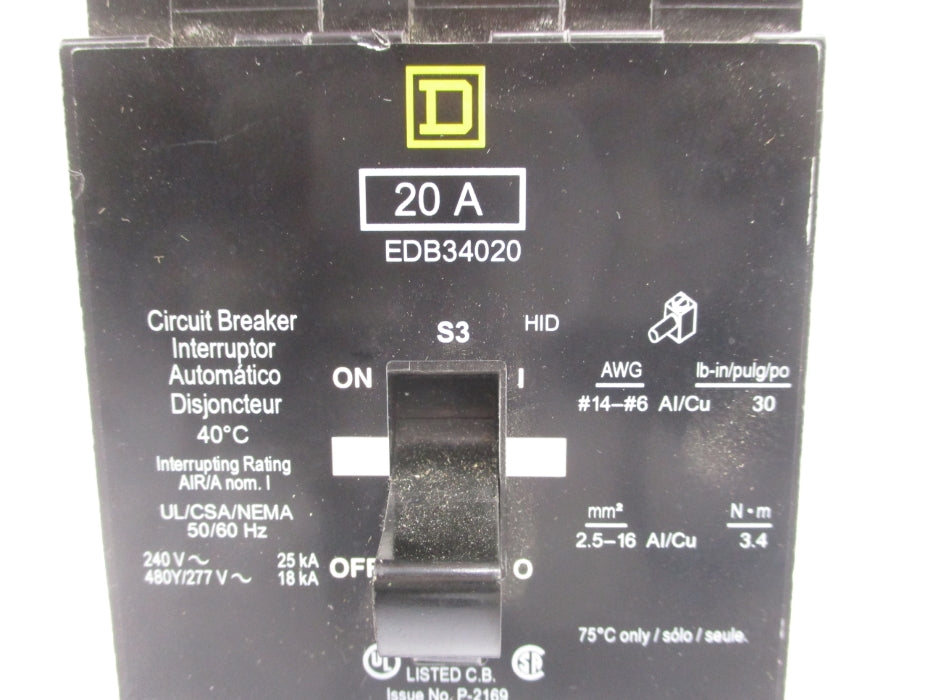 SQUARE D EDB34020 20A 240V NSNP