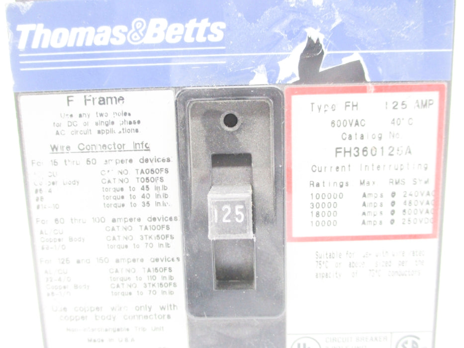 THOMAS&BETTS FH360125A 125A 600V UNMP