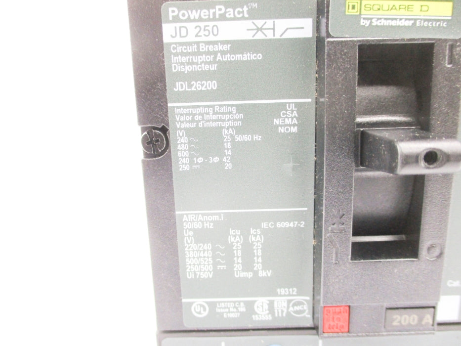 SQUARE D JDL26200 200A 600V NSMP