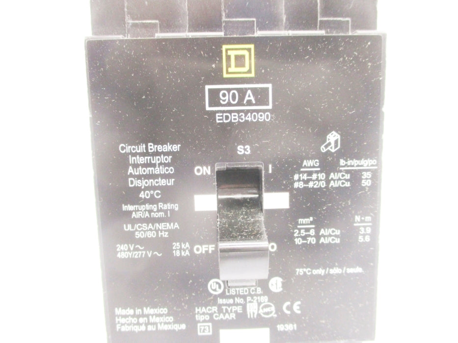 SQUARE D EDB34090 90A 240V NSMP