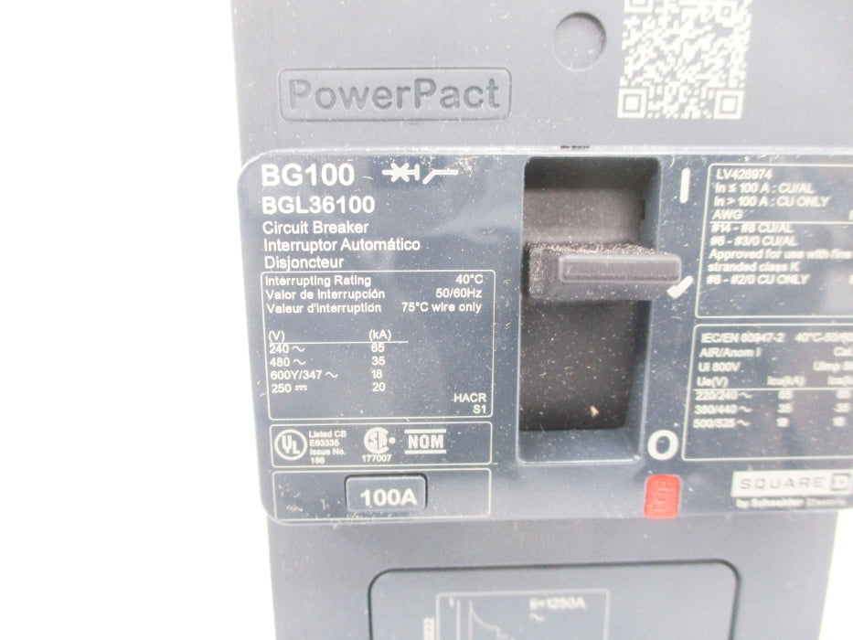 SQUARE D BGL36100 100A 480V NSMP