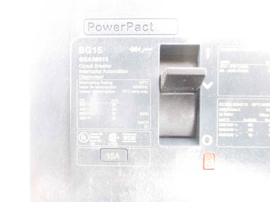 SQUARE D BGA36015 480V 15A NSMP
