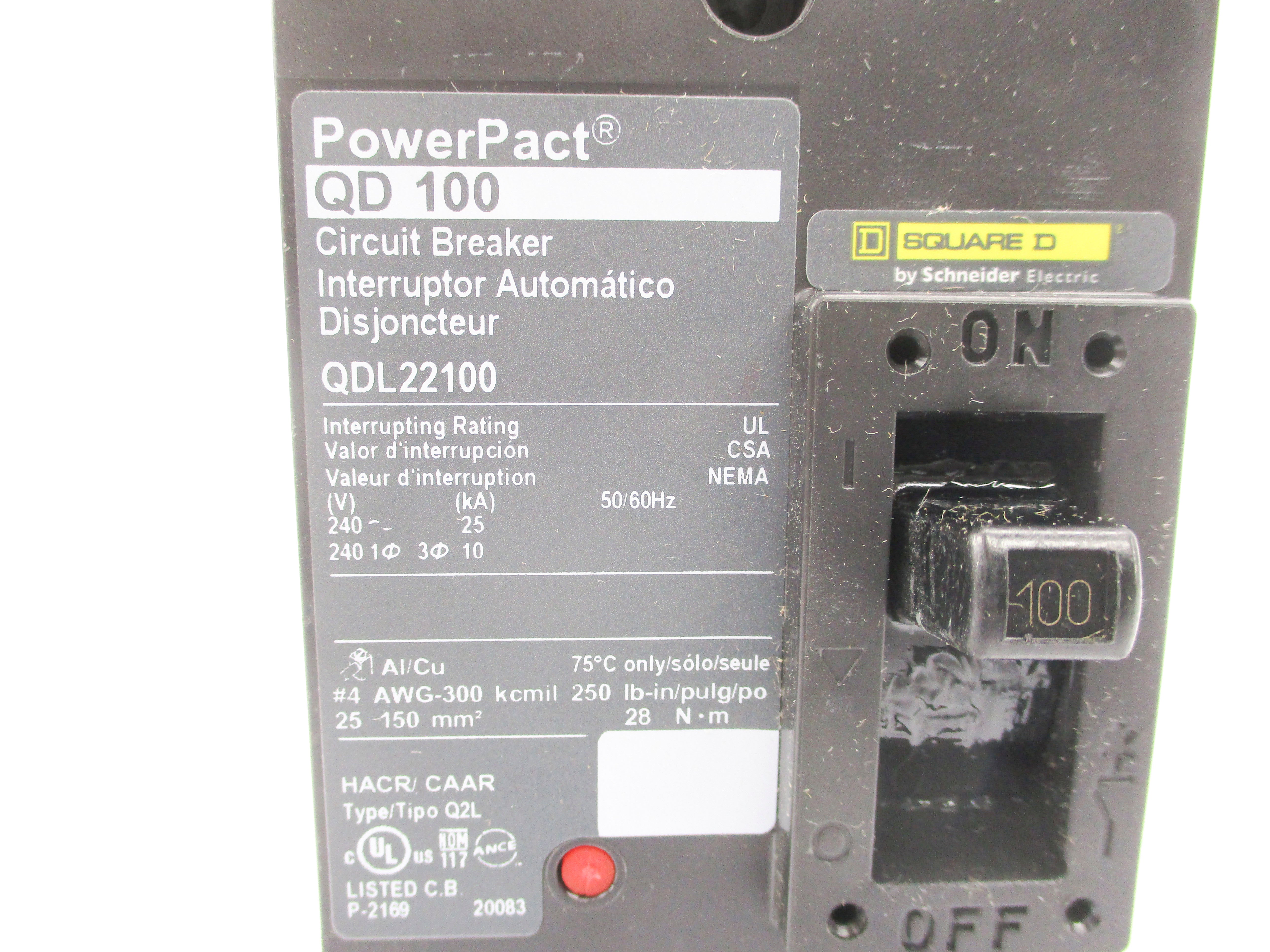 SQUARE D QDL22100 240V 100A NSMP