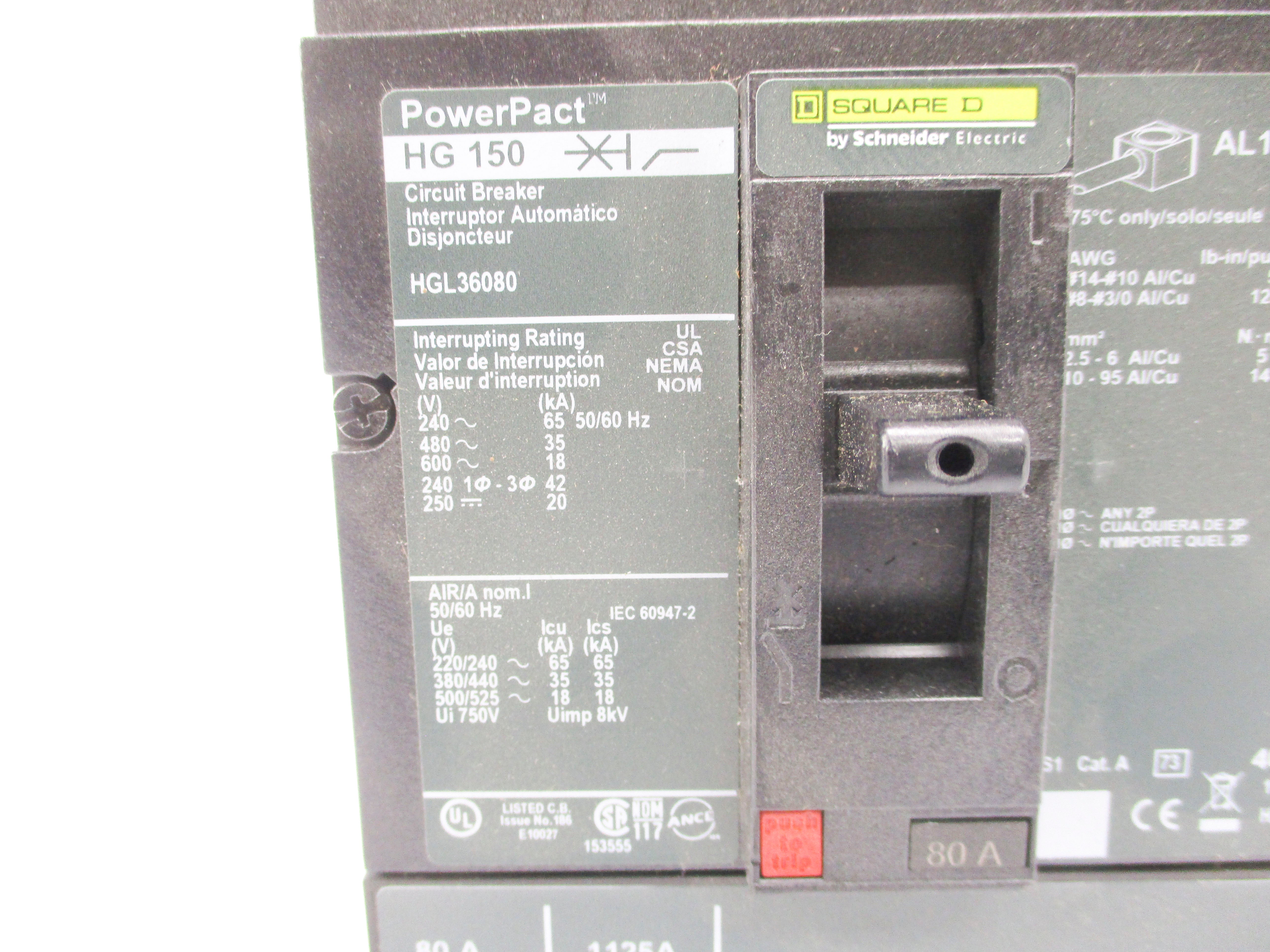 SQUARE D HGL36080 80A 600V NSMP