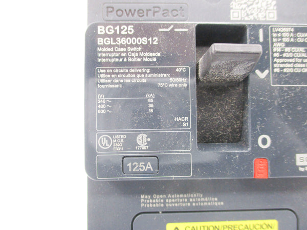 SQUARE D BGL36000S12 600V 125A NSMP