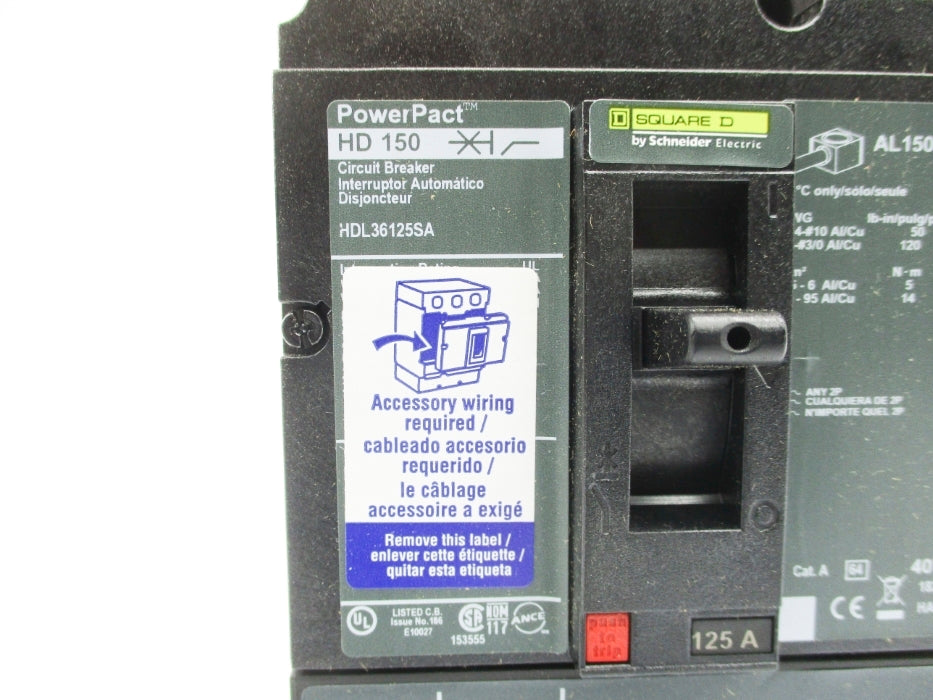 SQUARE D HDL36125SA 600V 125A NSMP