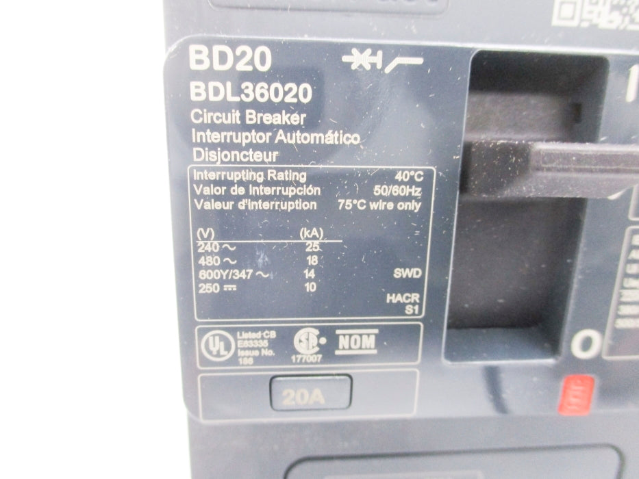 SQUARE D BDL36020 20A 480V NSMP