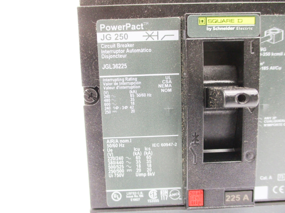 SQUARE D JGL36225 225A 600V NSMP