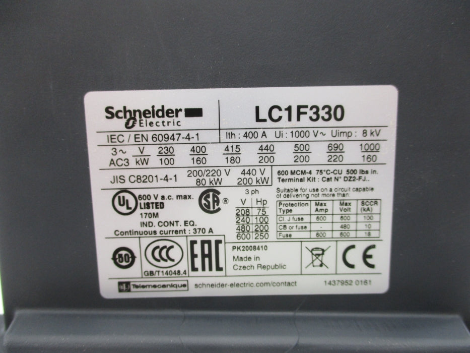 SCHNEIDER ELECTRIC LC1F330 600VAC 370A NSMP