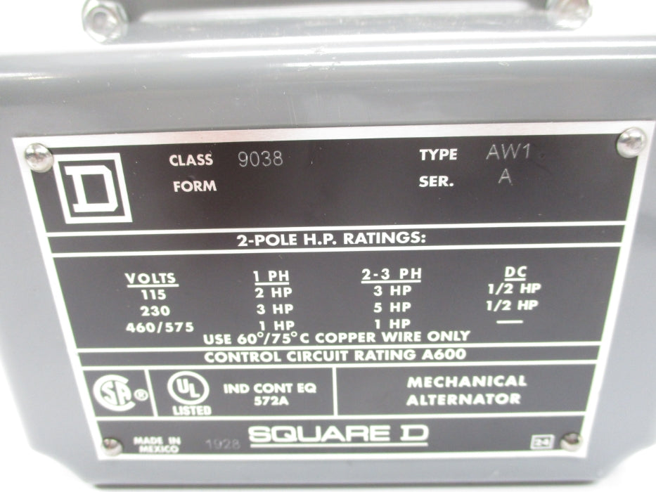 SQUARE D 9038AW1 SER. A 575V NSNP