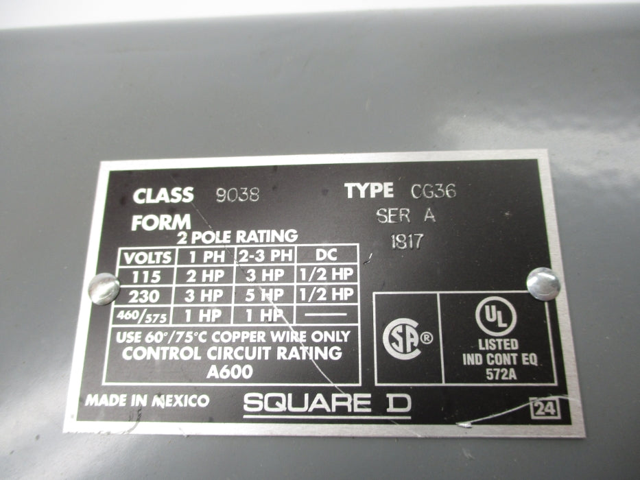 SQUARE D 9038CG36 SER. A (AS PICTURED) NSNP