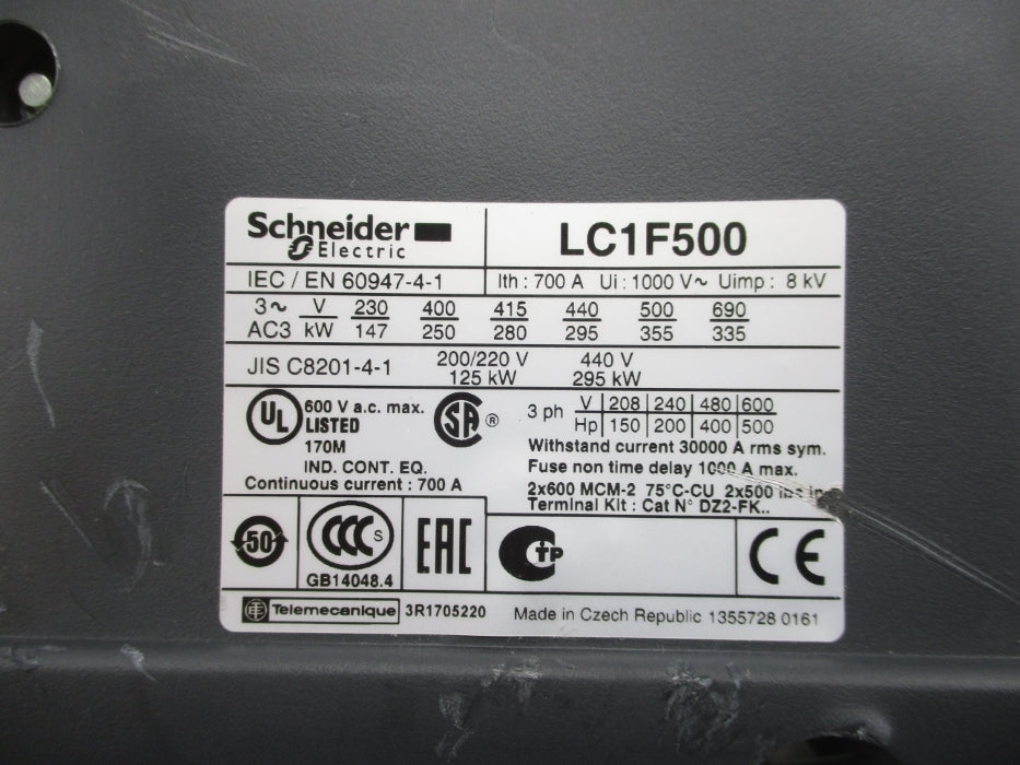 SCHNEIDER ELECTRIC LC1F500 690V UNMP