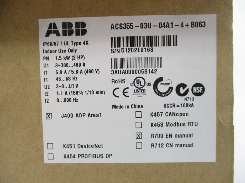 ABB ACS355-03U-04A1-4+B063 NSFS