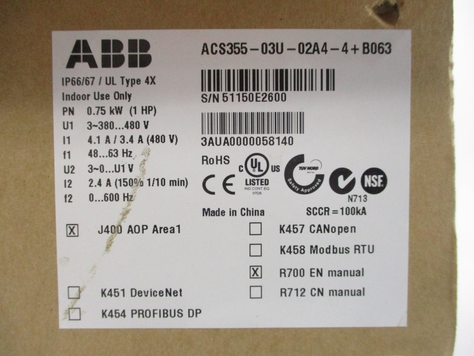 ABB ACS355-03U-02A4-4+B063 NSFS