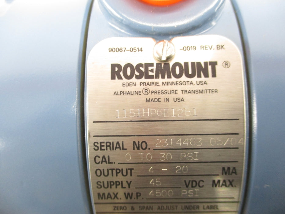 ROSEMOUNT 1151HP6E12B1 4500PSI NSMP