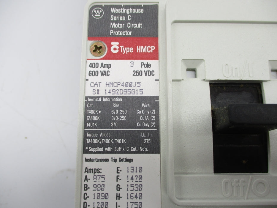 WESTINGHOUSE HMCP400J5 400A 600VAC NSMP