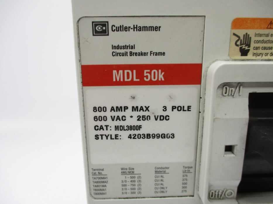CUTLER HAMMER MDL3700 800A 600VAC NSMP