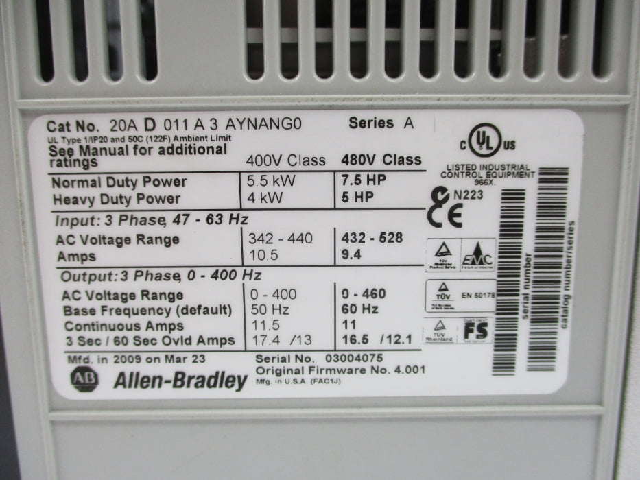 INDUSTRIAL SPARE PART 20AD011A3AYNANG0 SER. A F/W 4.001 NSNP