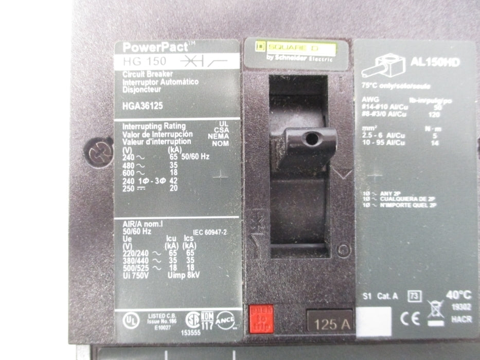 SQUARE D HGA36125 125A 600V NSNP