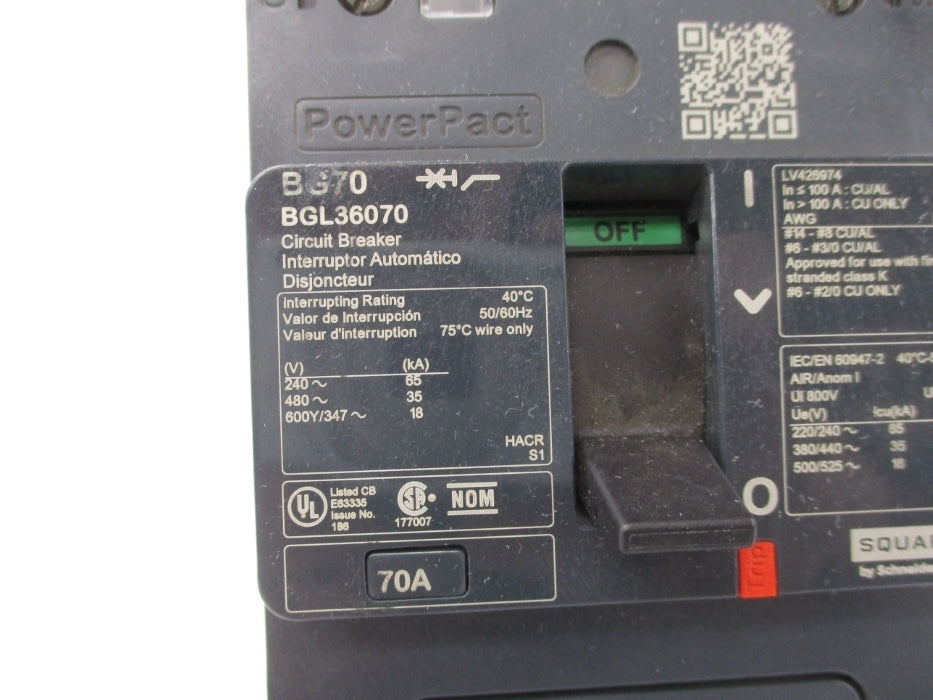 SQUARE D BGL36070 70A 480V NSNP