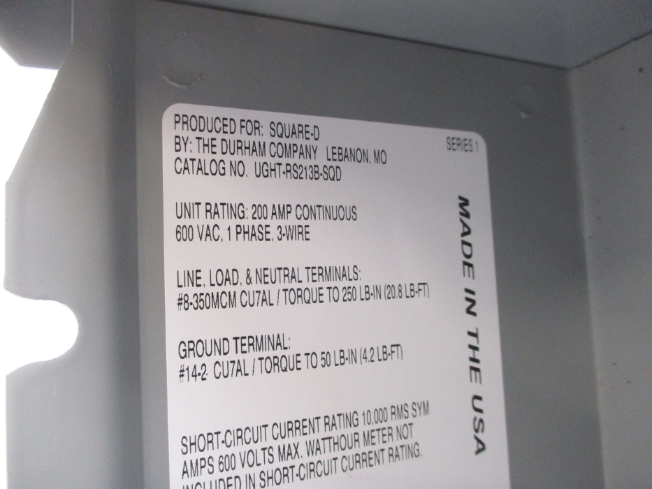 SQUARE D UGHTRS213B SER. 000 600V 200A NSMP