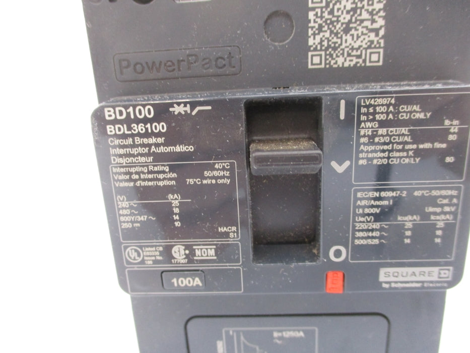 SQUARE D BDL36100 100A 480V NUPI