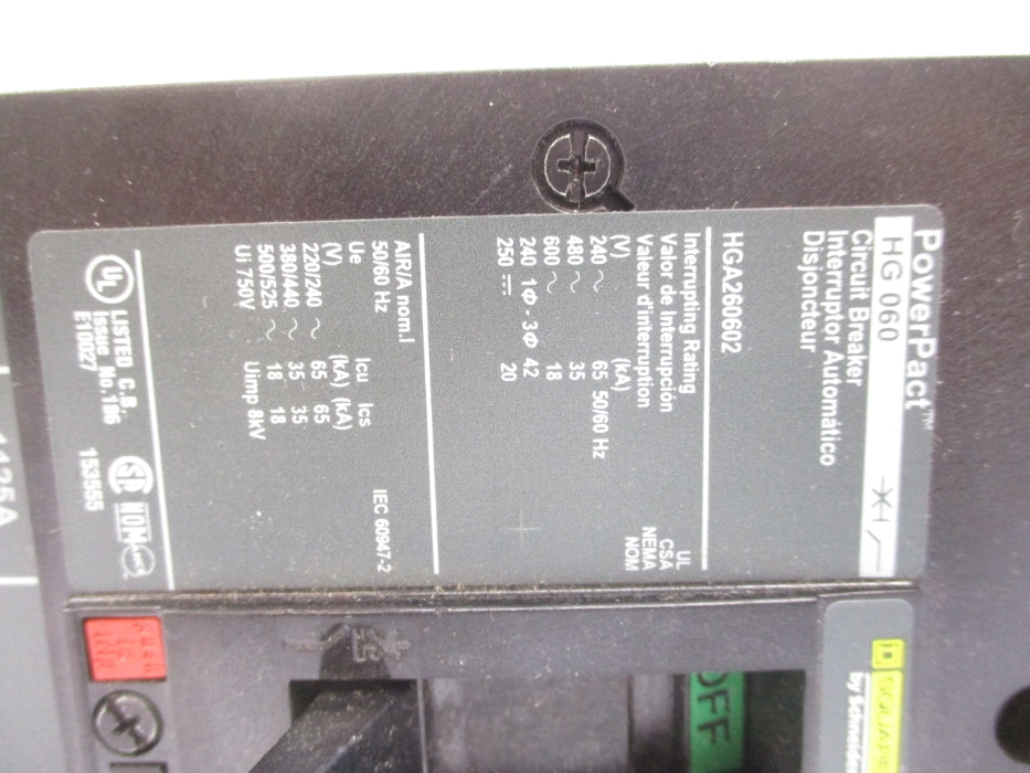 SQUARE D HGA260602 60A 600V NUPI