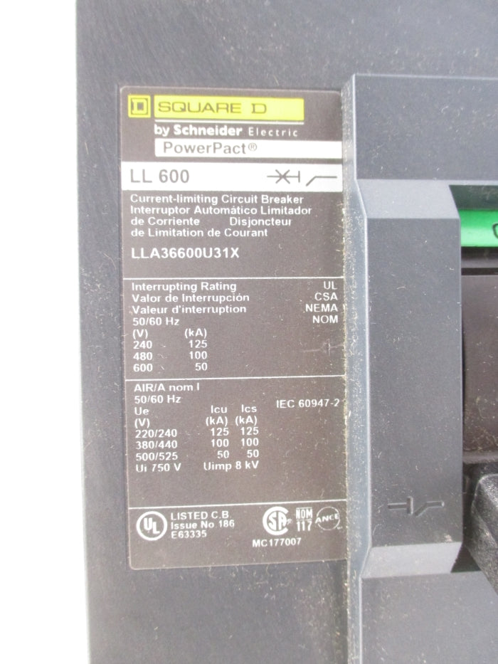 SQUARE D LLA36600U31X 600A 600V NUPI