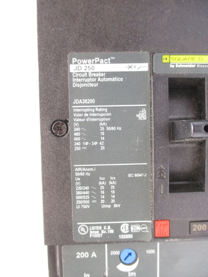 SQUARE D JDA36200 200A 600V NUPI