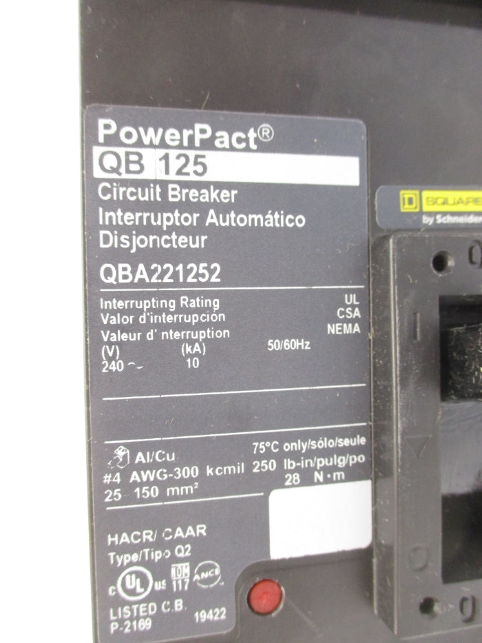 SQUARE D QBA221252 125A 240V NSMP