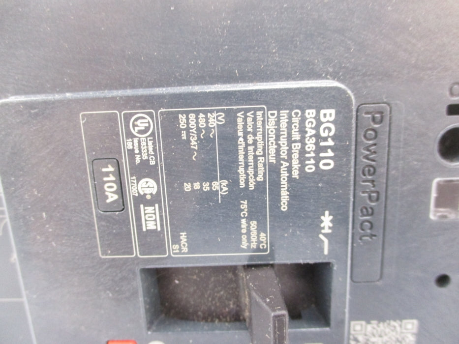 SQUARE D BGA36110 110A 480V NSNP