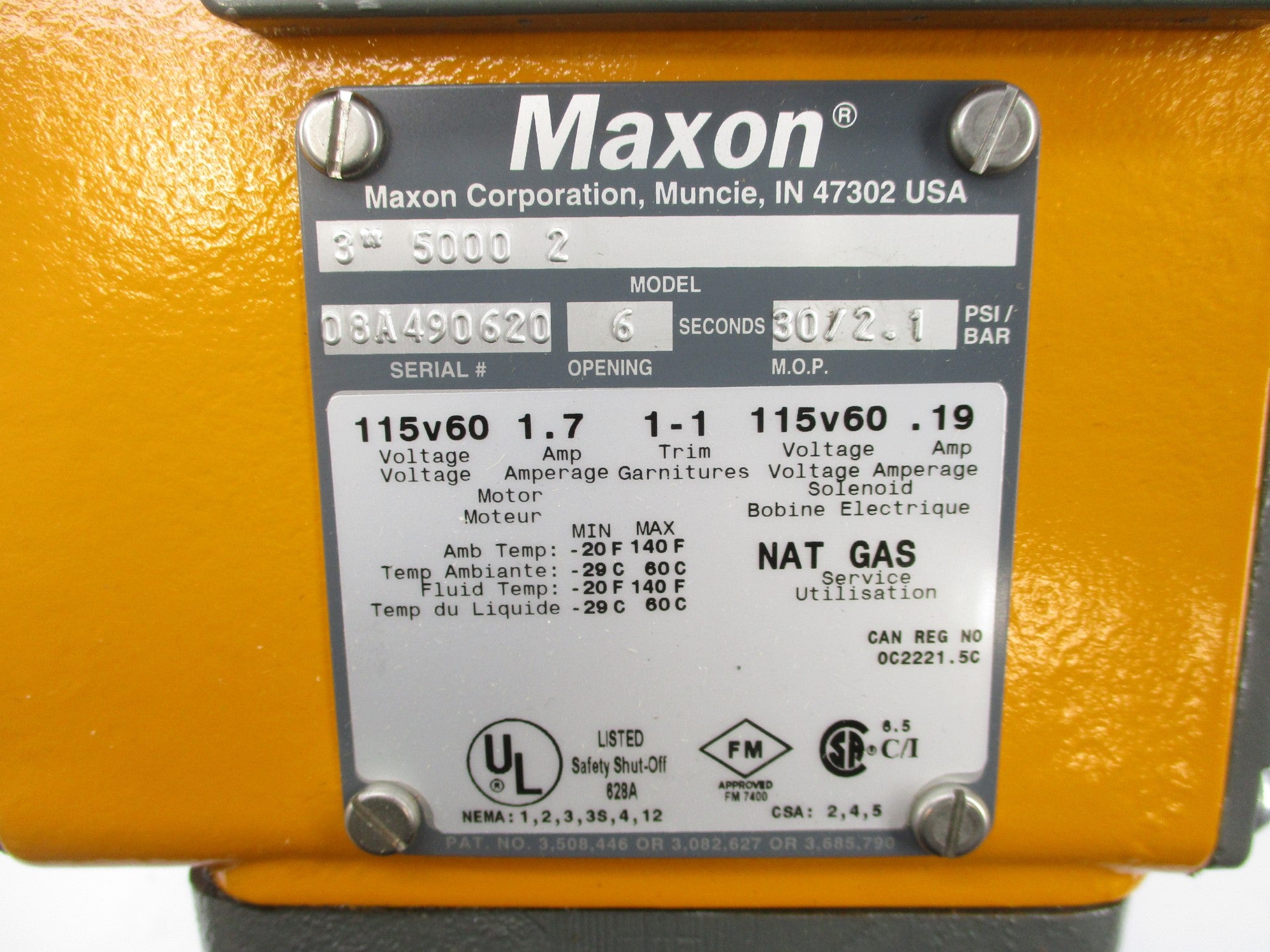 MAXON 3"5000 2 Maxon 3 Inch NPT 5000 Series Automatic Safety Shut Off Valve NSNP