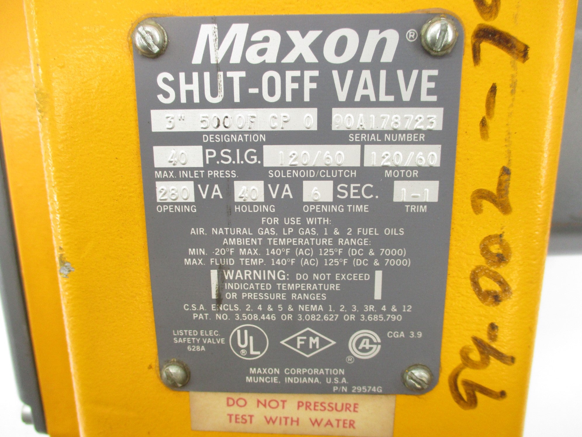 MAXON 3" 5000F CP 0 120V 40PSI UNMP