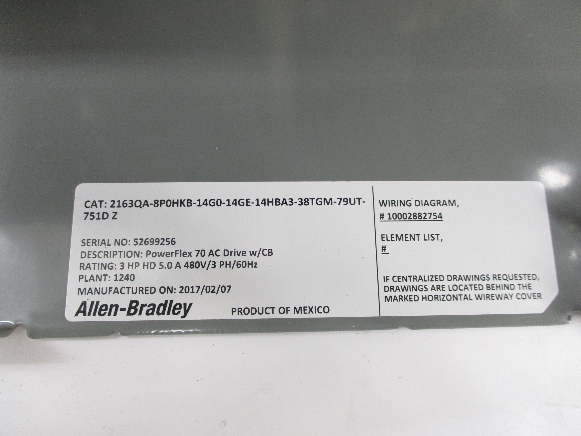 ALLEN BRADLEY 2163QA-8P0HKB-14G0-14GE-14HBA3-38TGM-79UT-751D SER. Z NSMP