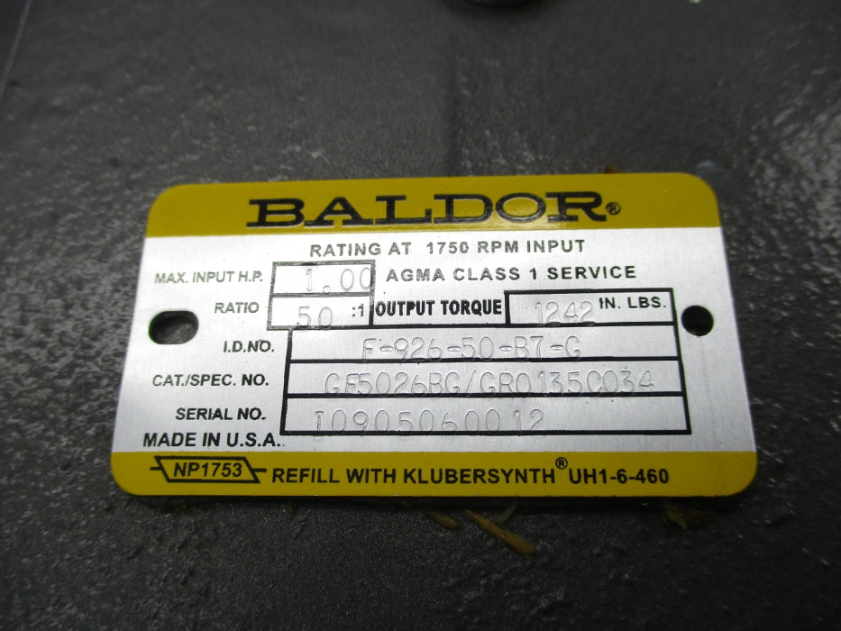 BALDOR F-926-50-B7-G GF5026BG/GR0135C034 NSNP