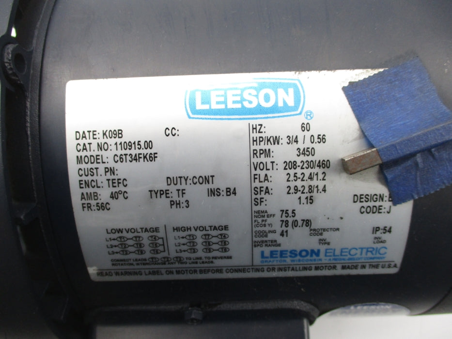 LEESON 110915.00 C6T34FK6F 460V 1.2A UNMP