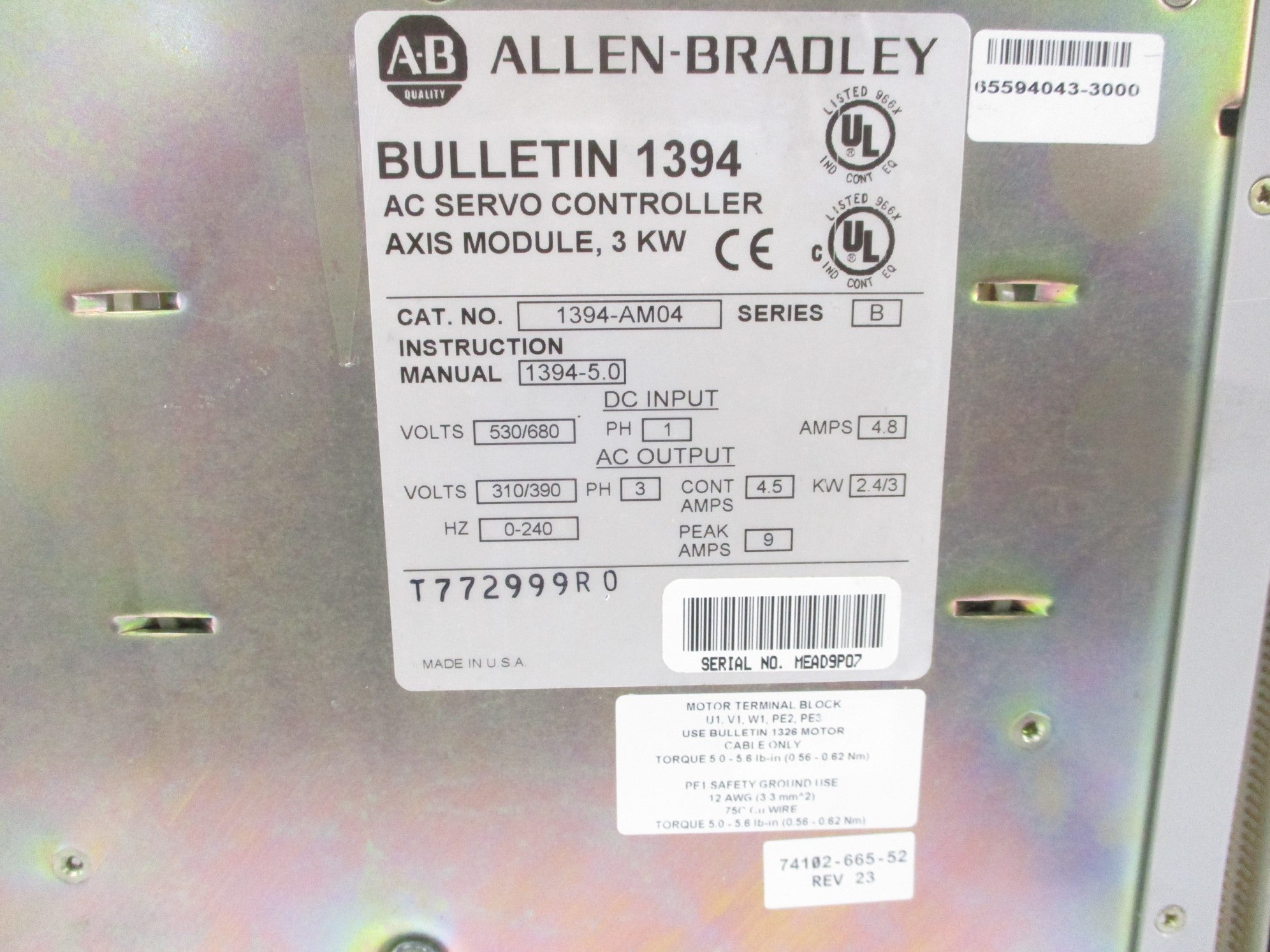 ALLEN BRADLEY 1394-AM04 SER. B UNMP